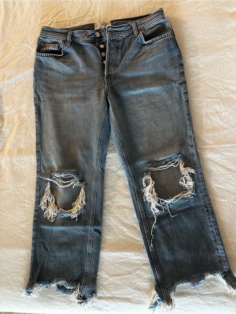 Free People Black Washed Cropped Distressed Jeans